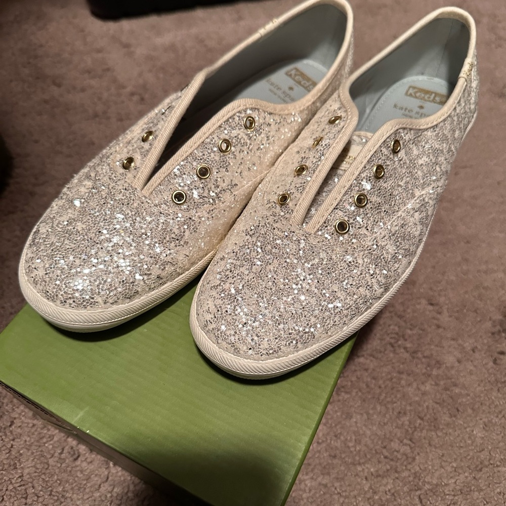 Keds Silver Sparkle Slip-On Sneakers - No laces